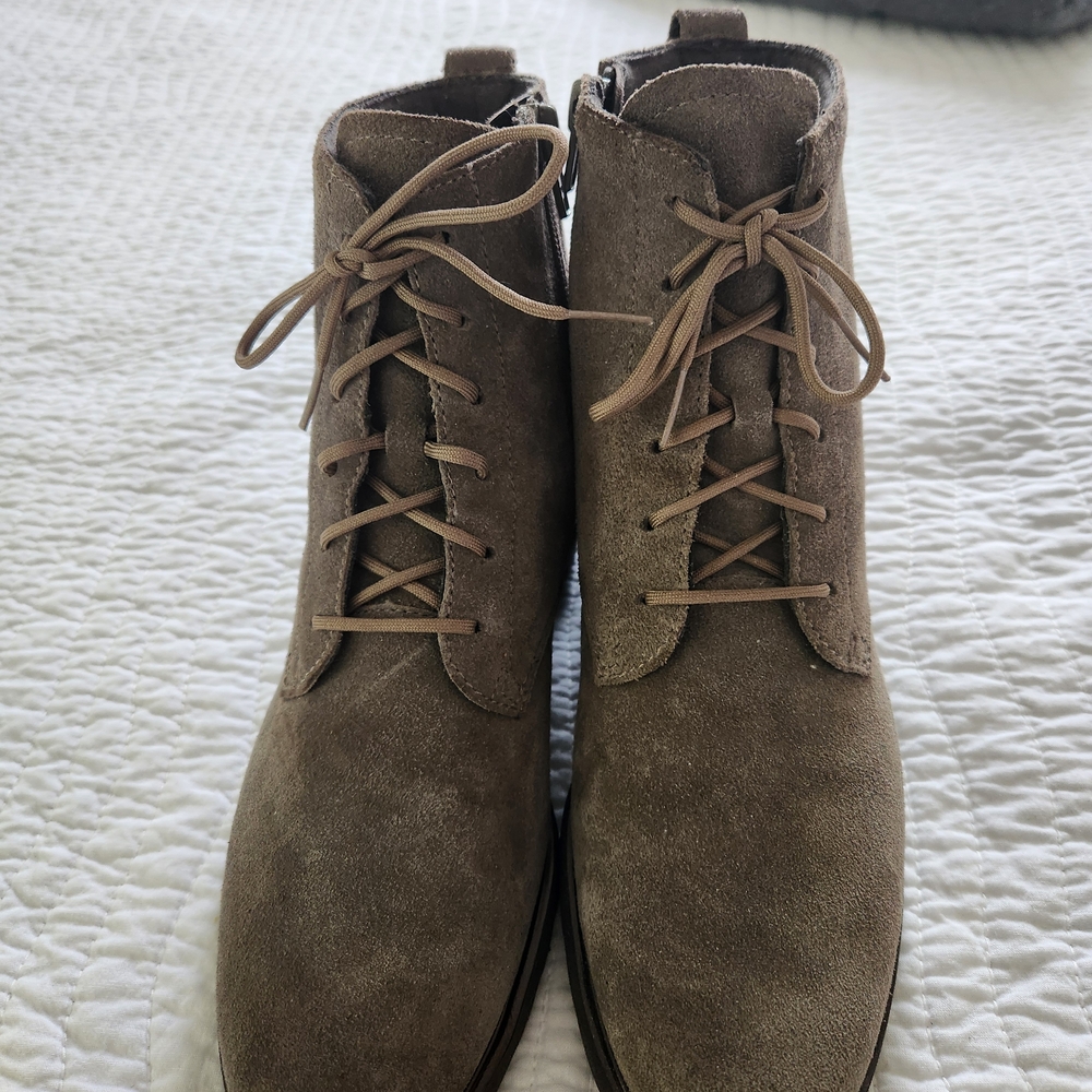 Munro Taupe Suede Lace-Up Booties